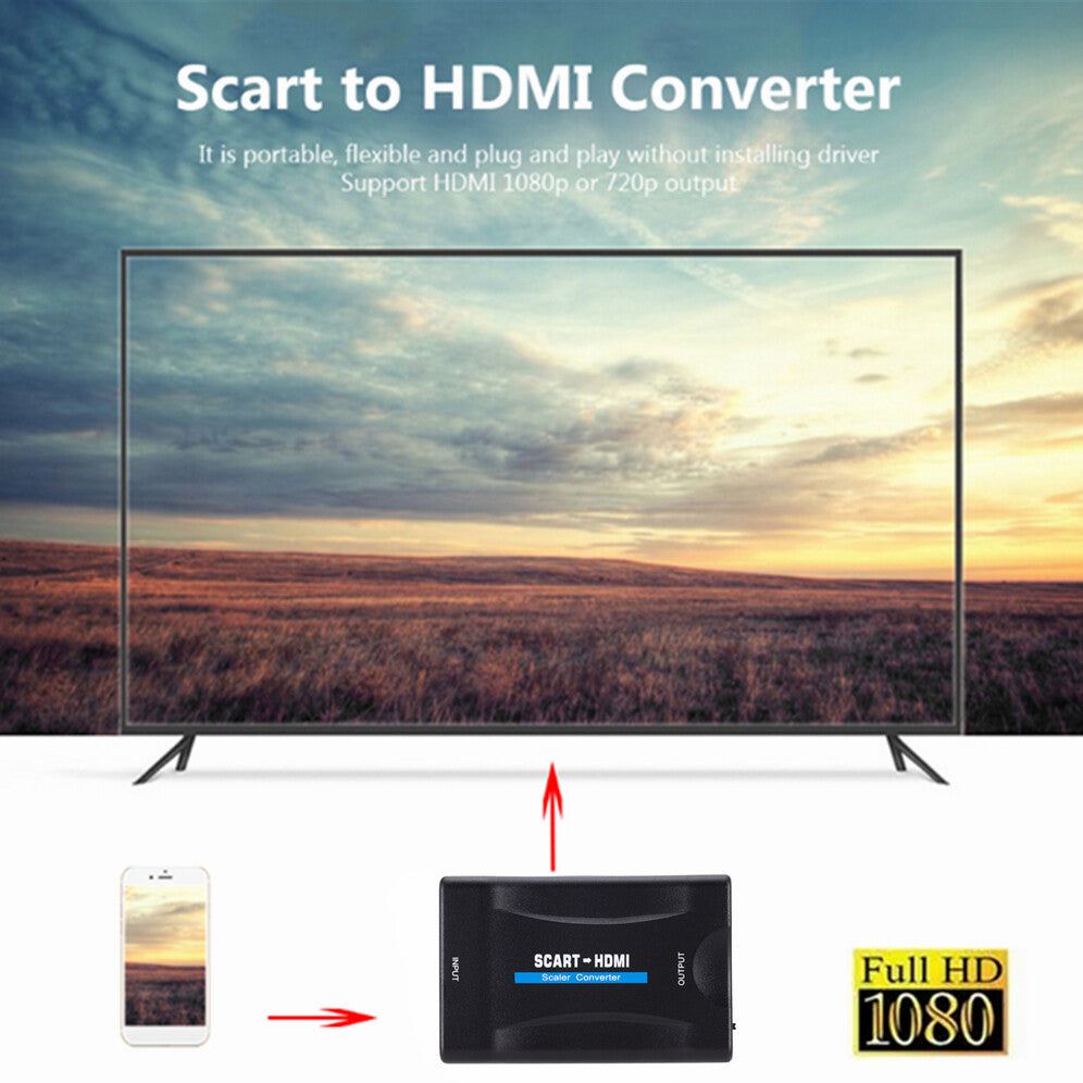Scart zu auf HDMI Konverter Adapter Converter Wandler 1080P HD TV AV Scaler