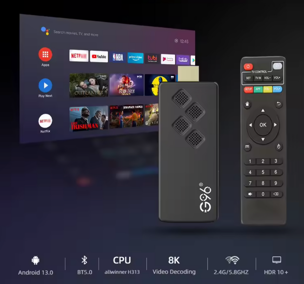 G96 TV Stick Android TV Box Streaming Box 16GB 4K Ultra HD Chromecast Support