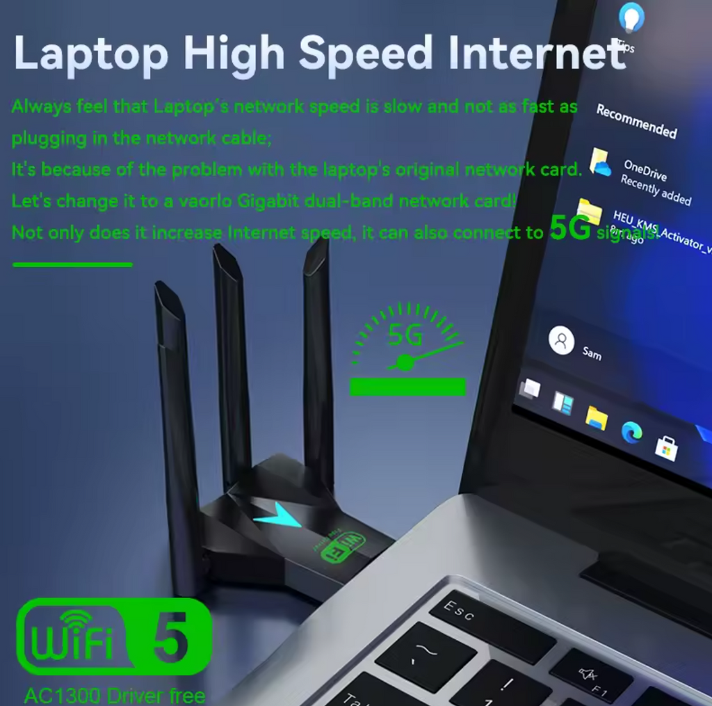 Dualband AC 1300Mbps WLAN Stick 2.4GHz / 5GHz WIFI USB Dongle USB 3.0 4 Antennen
