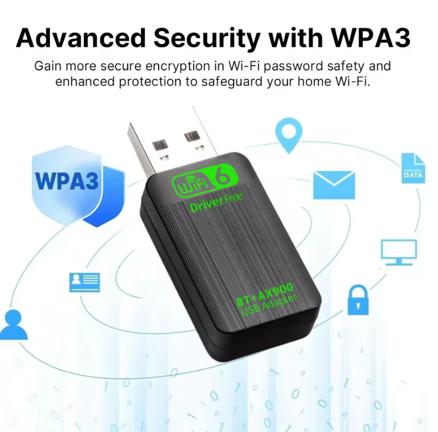 AX900 WiFi 6 Bluetooth 5.4 USB Adapter 2in1 Dongle Dual Band 2,4G & 5GHz WLAN