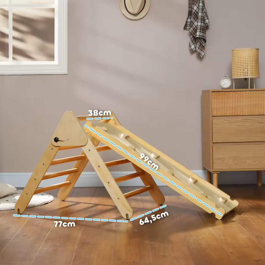 Klettergerüst Kletterdreieck Rutsche Holz Indoor Kinder Kletterleiter
