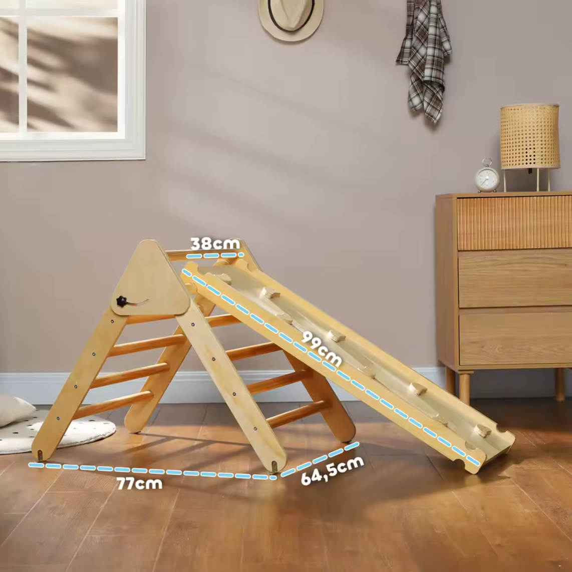 Klettergerüst Kletterdreieck Rutsche Holz Indoor Kinder Kletterleiter