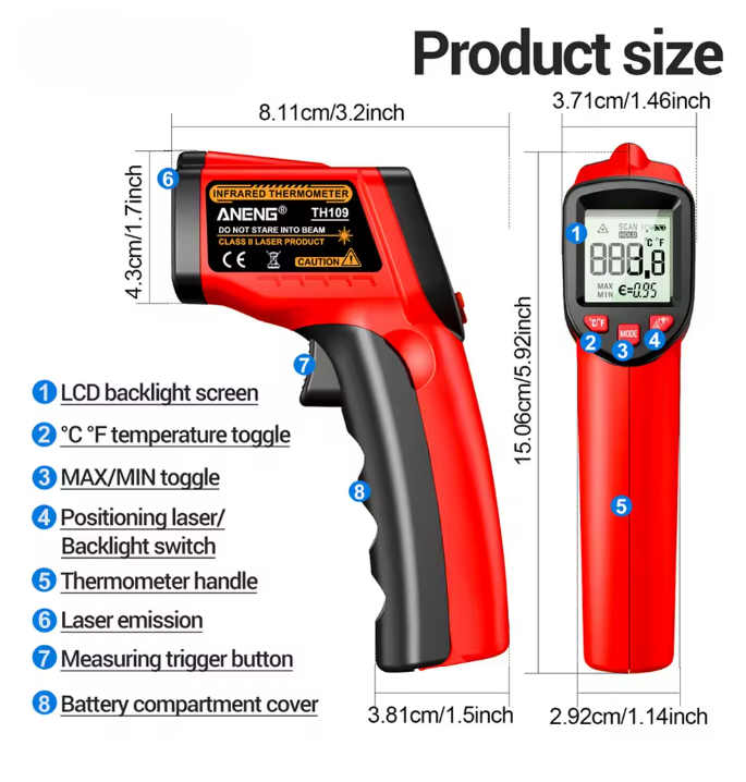 Infrarot Thermometer Laser -50℃ bis 400 ℃ Messgerät Pyrometer digital