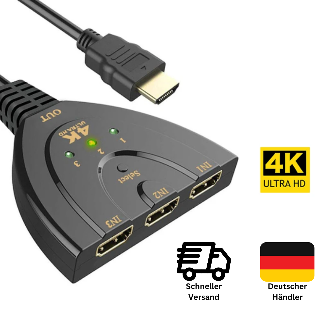 HDMI 3in1 Splitter Switch Kabel Adapter Umschalter Verteiler Hub UHD 4K @ 60Hz