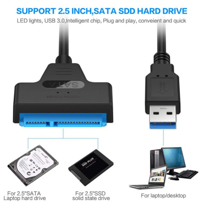 SATA USB 3.0 Adapter Kabel für 2.5 Zoll HDD SSD Festplatten mit UASP Support NEU