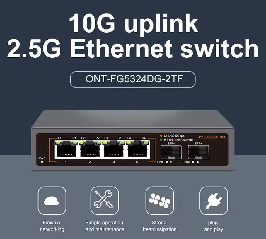 2,5G 6 Port Netzwerk Switch 2,5G 10G SFP+ Port Unmanaged Plug and Play