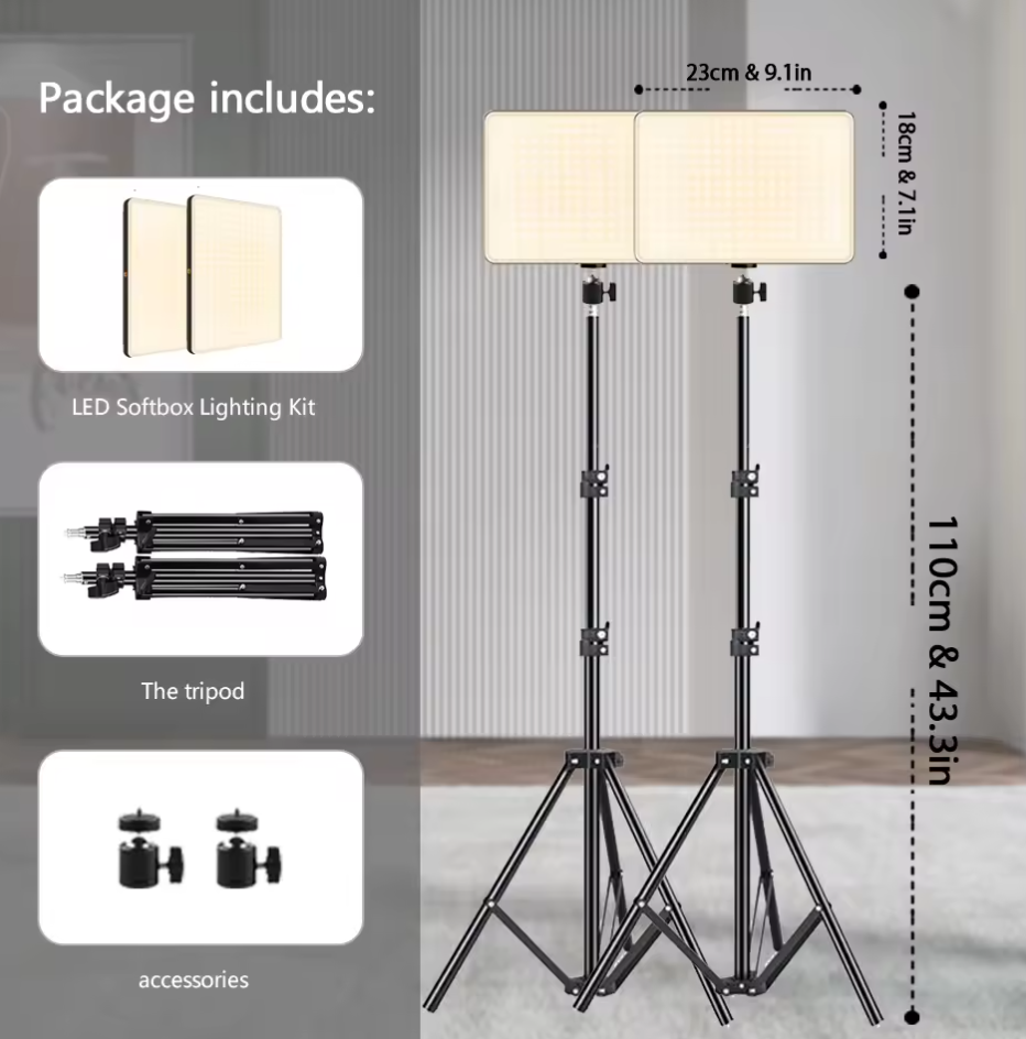 LED Studiolicht mit Stativ Softbox Selfie Lampe Dimmbar Temperatur Einstellbar
