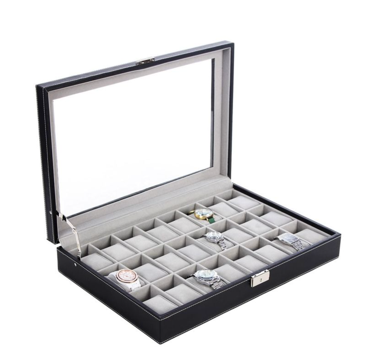 Uhrenbox 24 Uhren Uhrenkoffer Uhrentruhe Songmics Schatulle Glas Uhrenkasten