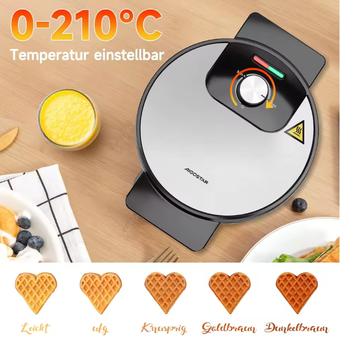 Waffeleisen Waffelautomat Waffelmaker Herzform Waffeln 1000 W Cool Touch
