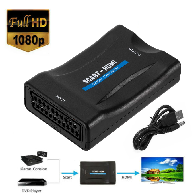 Scart zu auf HDMI Konverter Adapter Converter Wandler 1080P HD TV AV Scaler