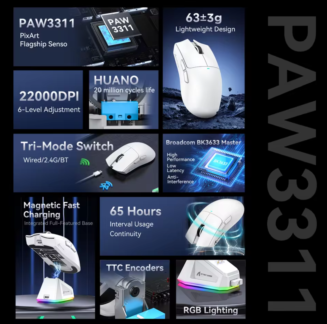 Attack Shark X11 Tri-Mode Gaming Maus mit magnetischer Ladestation Kabellos