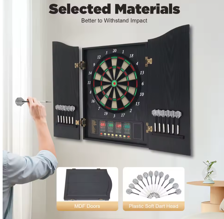 Dartscheibe elektronisch Set LED Display 12 Pfeile Dartboard Kabinett Schrank