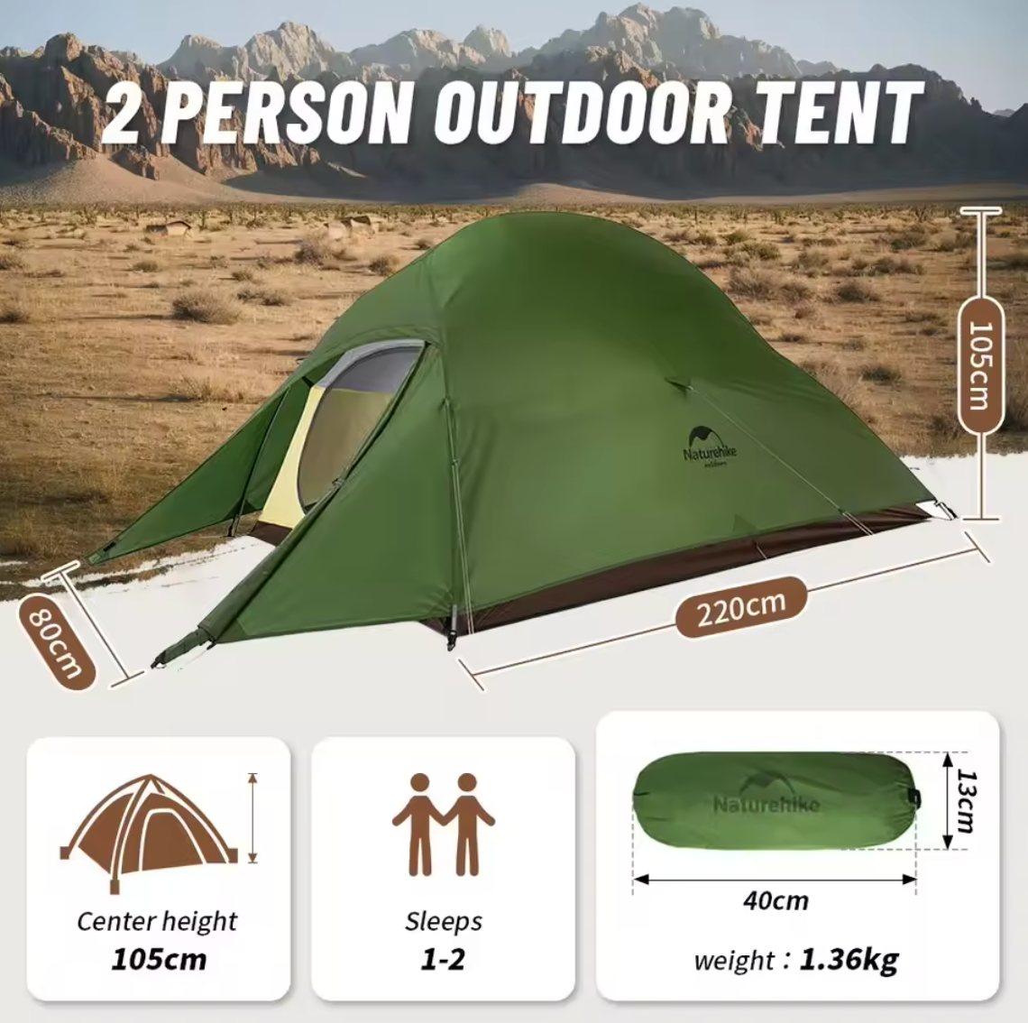 Naturehike Cloud Up 2-Personen-Zelt Doppelzelt Campingzelt Ultraleicht Kompakt