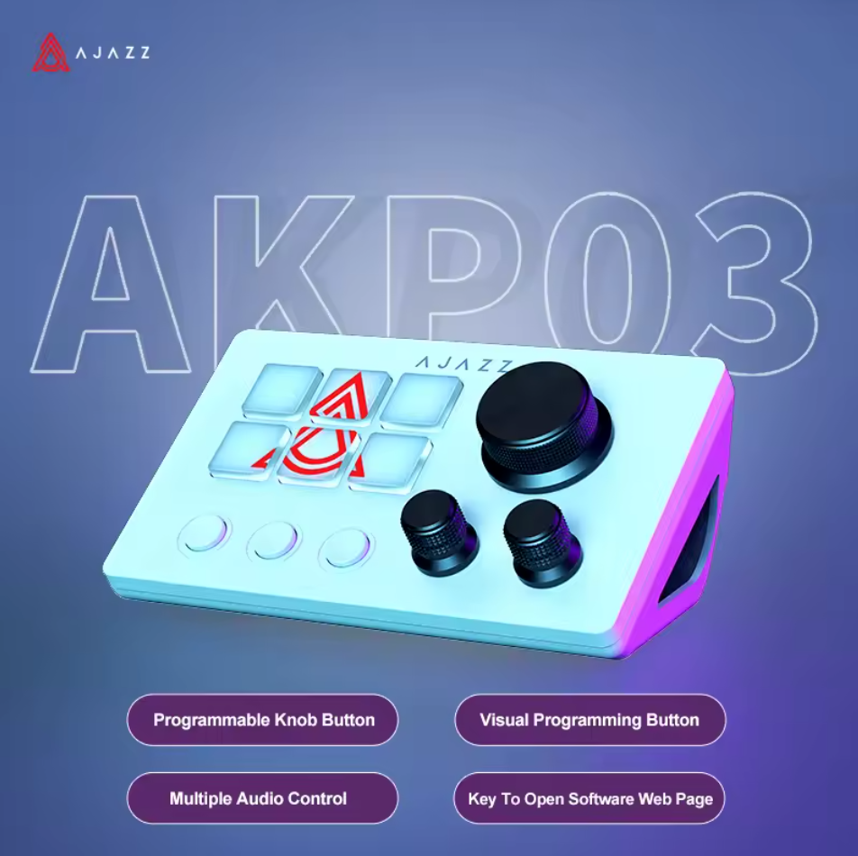 AJAZZ AKP03 Stream Controller mit 12 Makrotasten Drehregler Studio Controller