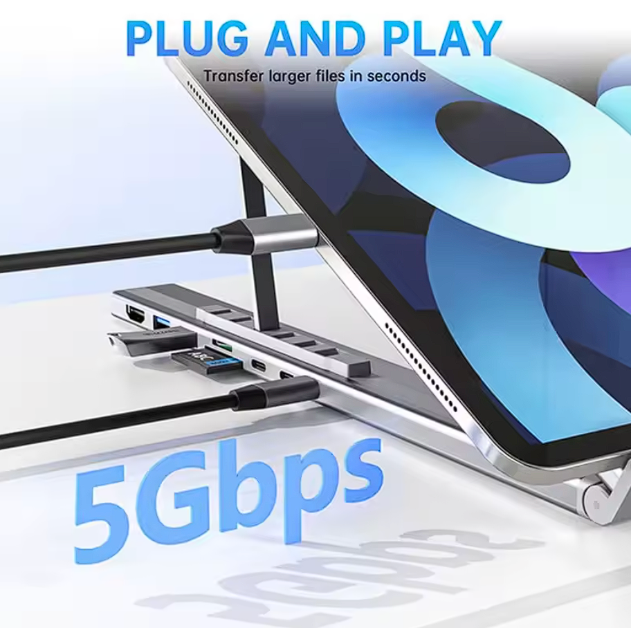 Aluminium 8-in-1 Laptop Ständer HUB mit SD/TF, USB, HDMI, PD100W, USB-C