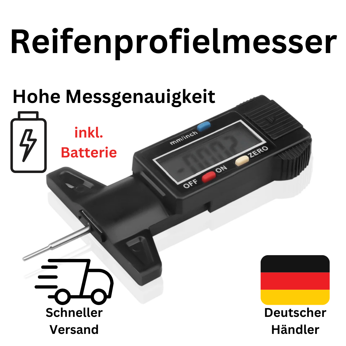 Reifenmessgerät Profiltiefenmesser 0-25.4mm Tiefenmesser Messschieber Digital