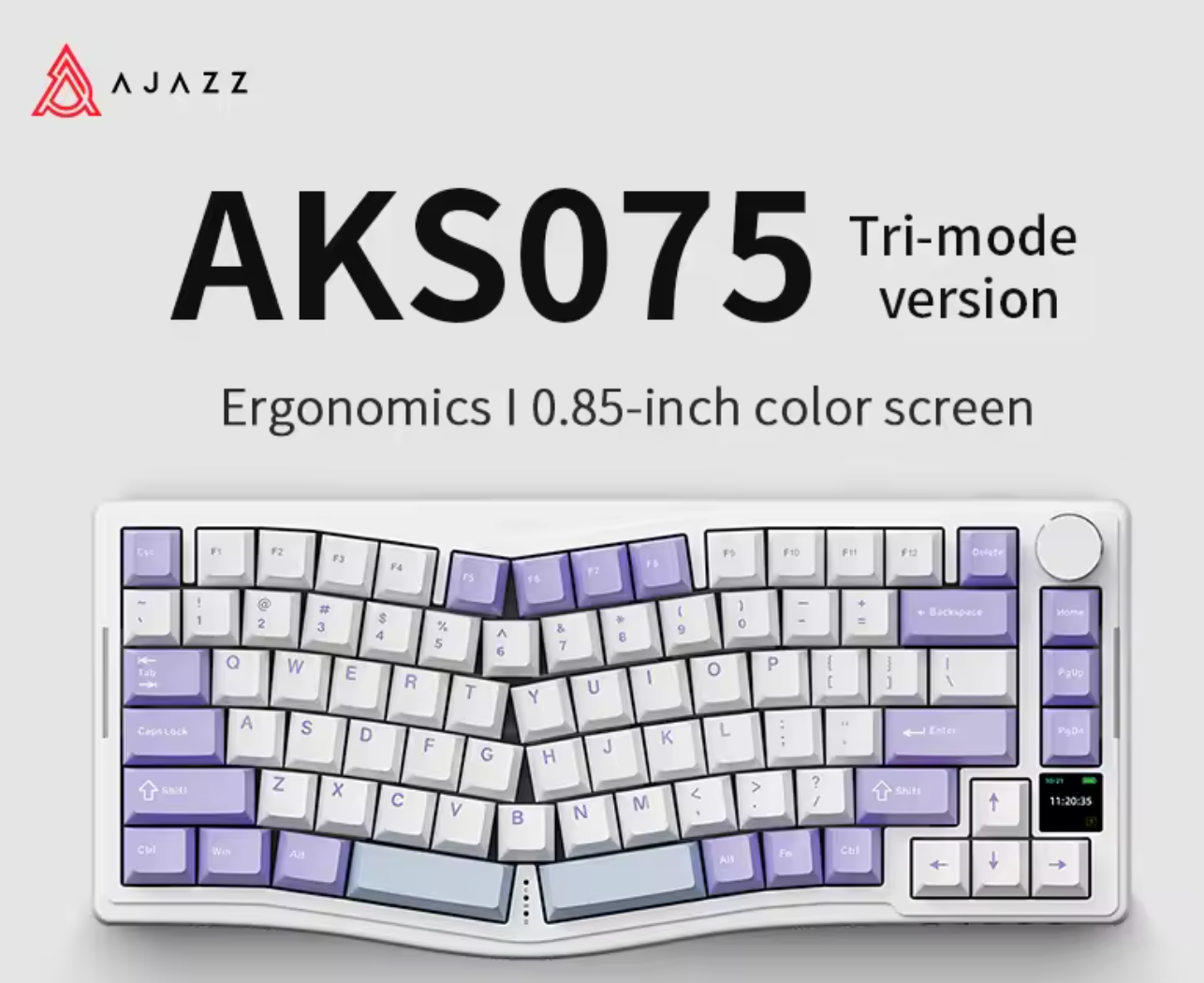 Ajazz AKS075 mechanische Tastatur 0,85 Zoll Bildschirm Ergonomische Tastatur
