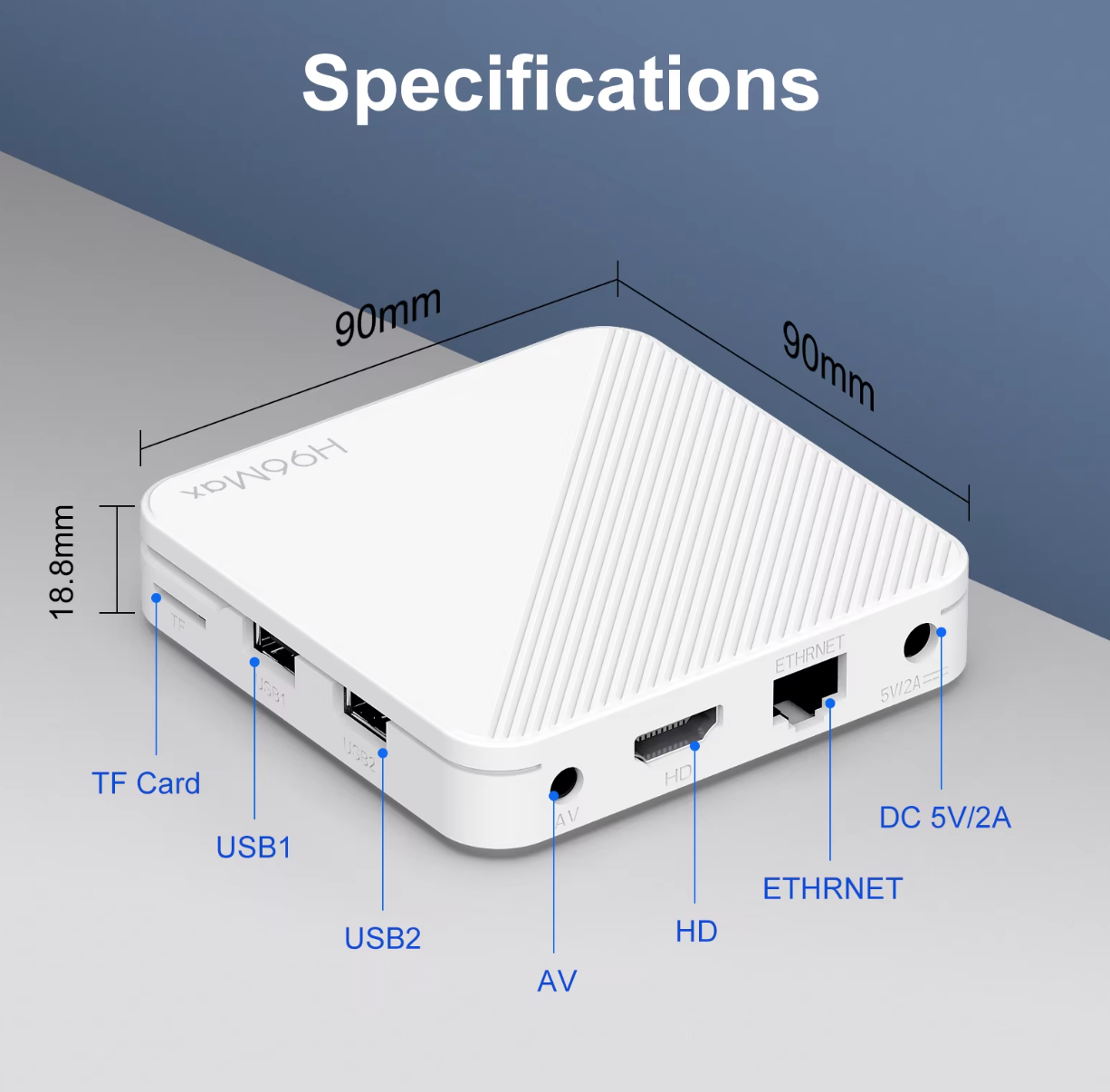Android Smart TV Box H96 Max 2GB 16GB Ultra HD 4K Media Player WLAN LAN