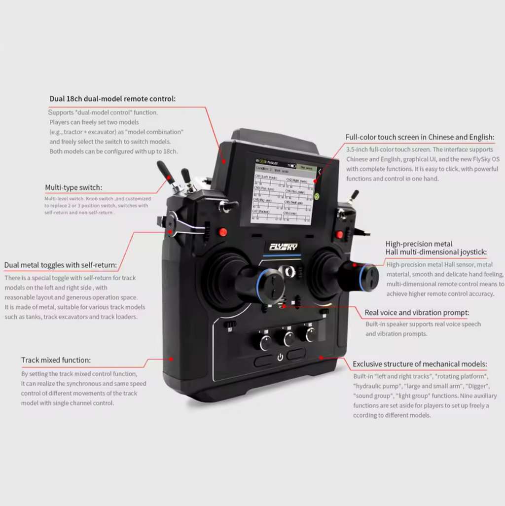 Flysky Paladin EV PL18 18 Kanal Fernbedienung 18CH Sender 4D Hall Effect Gimbal