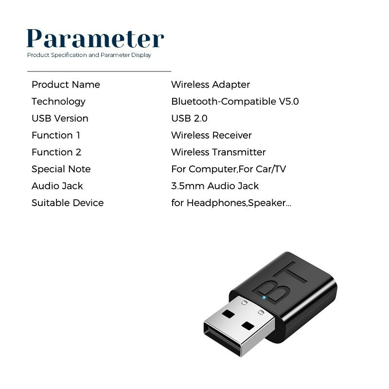 2-in-1 Bluetooth Transmitter Empfänger 2 in 1 TV PC Audio Adapter Sender 3.5mm