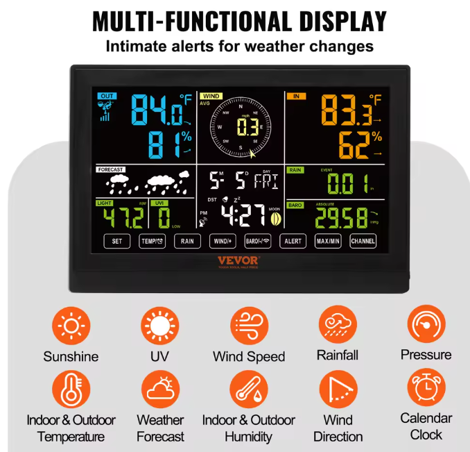 Wetterstation 7-in-1 kabellos solarbetrieben 7,5 Display digital