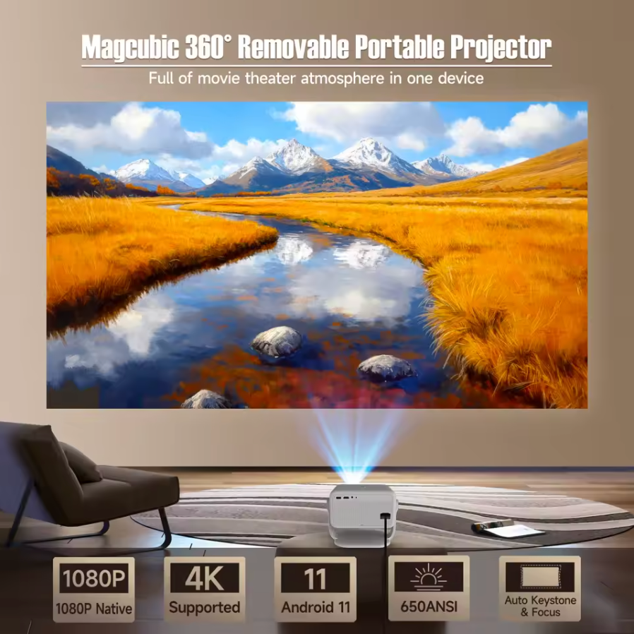 Magcubic L018 Mini Beamer 4K 1080P Wifi 6 Auto Keystone 650 ANSI Lumen Heimkino