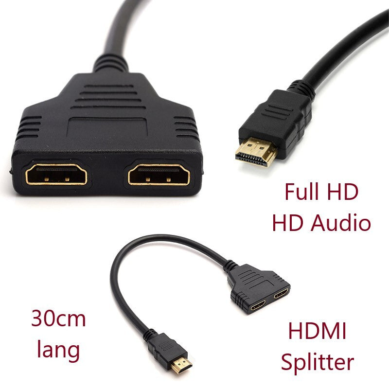 HDMI Splitter Verteiler 1 in 2 out Adapter PC TV Konsole Full HD Buchse Stecker