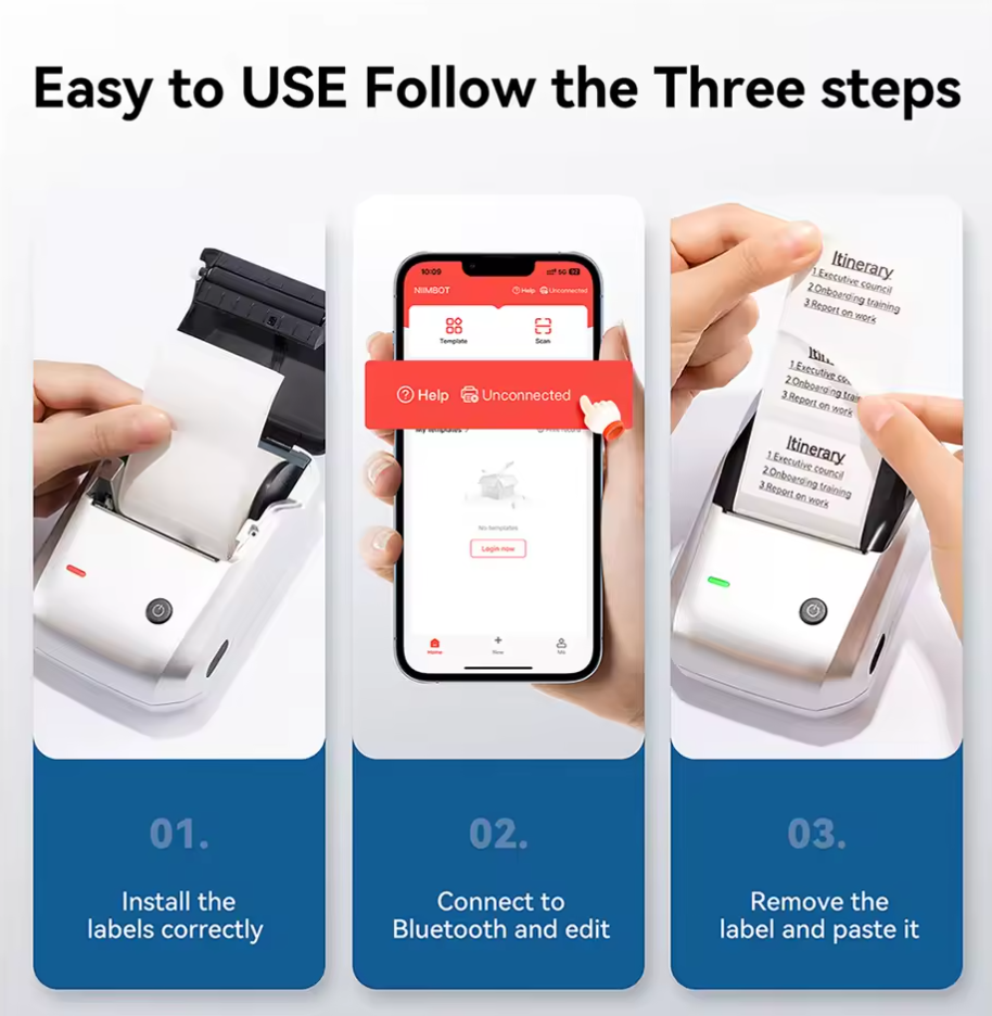 Niimbot B1 Kabelloser Etikettendrucker Bluetooth Thermodrucker Sticker Drucker