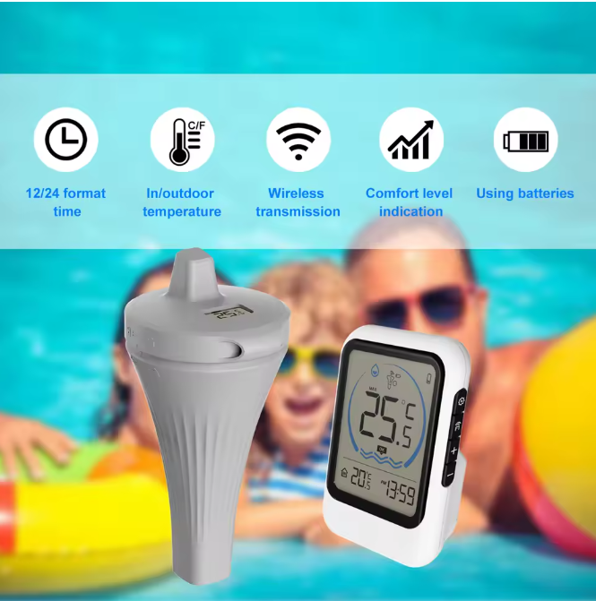 Pool Thermometer Funk Kabellos Wireless Digital Bildschirm Schwimmbad Aquarium