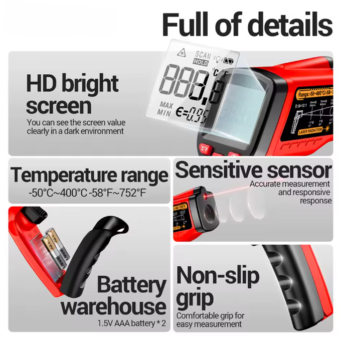 Infrarot Thermometer Laser -50℃ bis 400 ℃ Messgerät Pyrometer digital