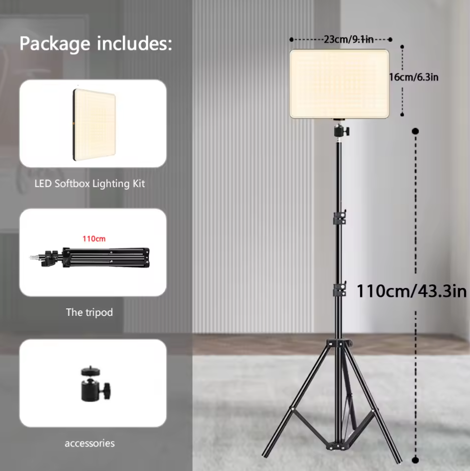 LED Studiolicht mit Stativ Softbox Selfie Lampe Dimmbar Temperatur Einstellbar