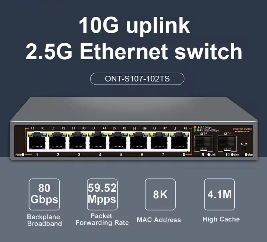 2,5G 10 Port Netzwerk Switch 2,5G 10G SFP+ Port Unmanaged Plug and Play