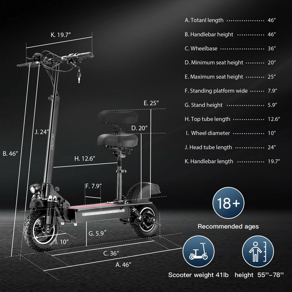 E-Scooter Elektroroller Faltbar Offroad Elektro Roller 10 Zoll iScooter iX5 45km