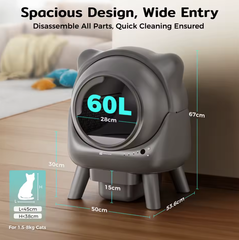 Automatische Katzentoilette Katzenklo Selbstreinigung 60L App Amicura Cura X1