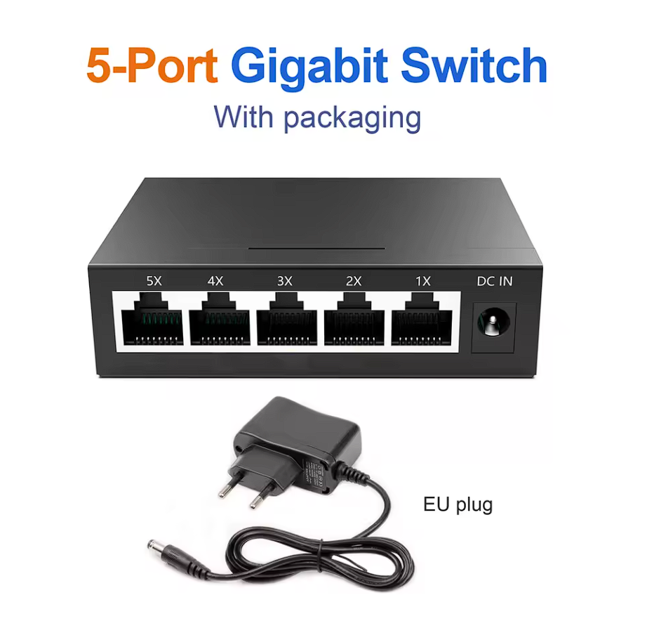 5 Port Gigabit Ethernet Switch 1000 Mbit/s Unmanaged Plug and Play