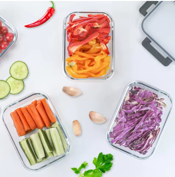 Frischhaltedosen 4-er Set Glas Brotdose Lunchbox mikrowellengeeignet