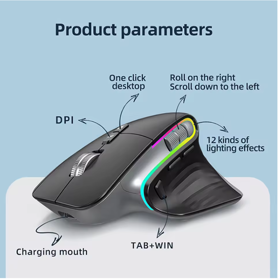 PC Kabellose Maus Kabellos Gaming Maus Bluetooth RGB 2.4Ghz Ergonomisch