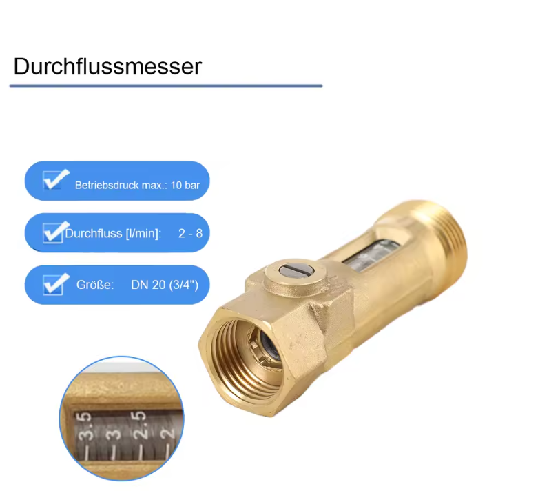 Durchflussmesser Wasser Durchflussleser Messer Ausgleichsventil DN20 2–8 l/min