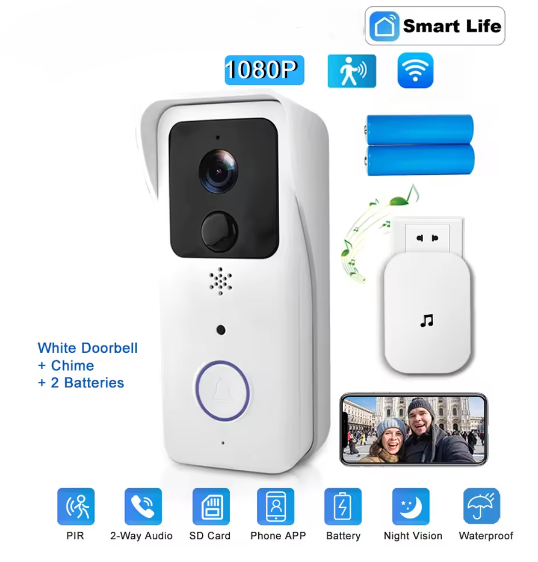 Video Türklingel WiFi Wlan 2,5G 1080p Smart Türklingel Kabellose Klingel