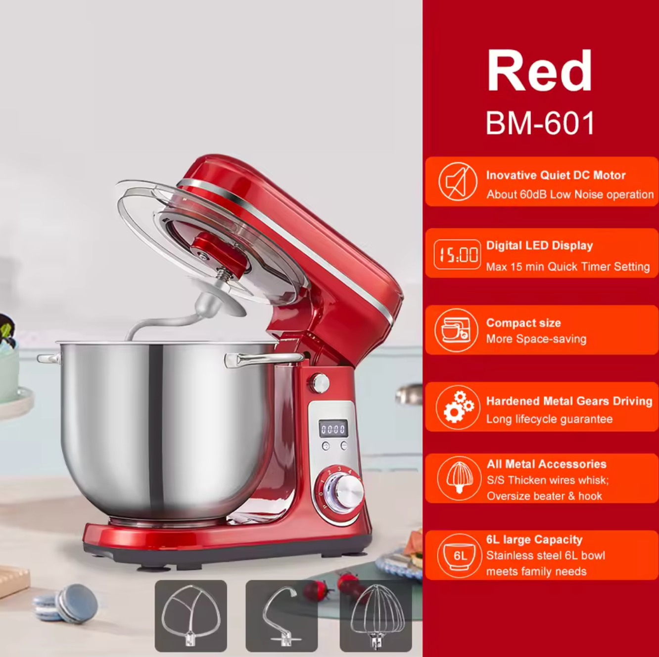 Biolomix 6L Küchenmaschine Standmixer Teigknetmaschine Küchenmixer mit Knethaken