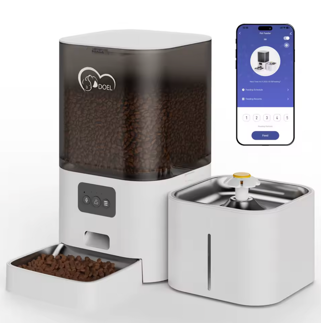 DOEL 2-in-1 Smart Katzenfutterautomat 6L + 2,5L Wasserbrunnen App WiFi Steuerung