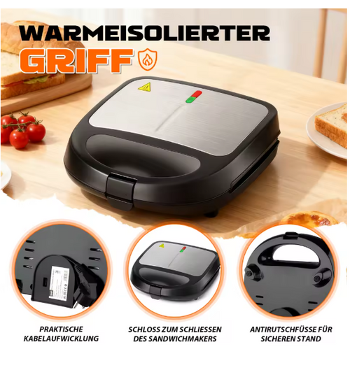 3-in-1 Sandwichmaker Sandwich Toaster Panini Grill Waffeleisen XXL 800 W