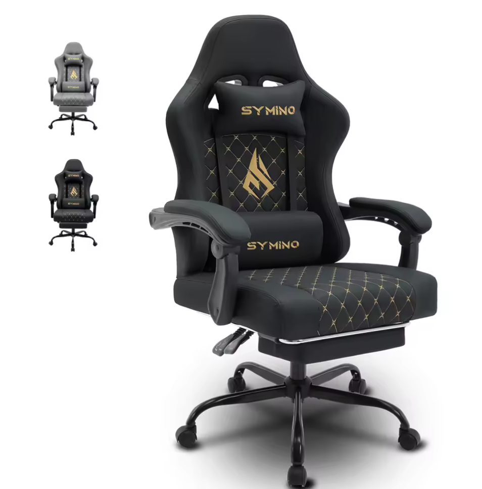 Gamingstuhl mit Fußstütze Bürostuhl Schreibtischstuhl Lederimitat Ergonomisch