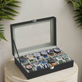 Songmics Uhrenbox 12 Uhren Uhrenkoffer Uhrentruhe Schatulle Glas Uhrenkasten