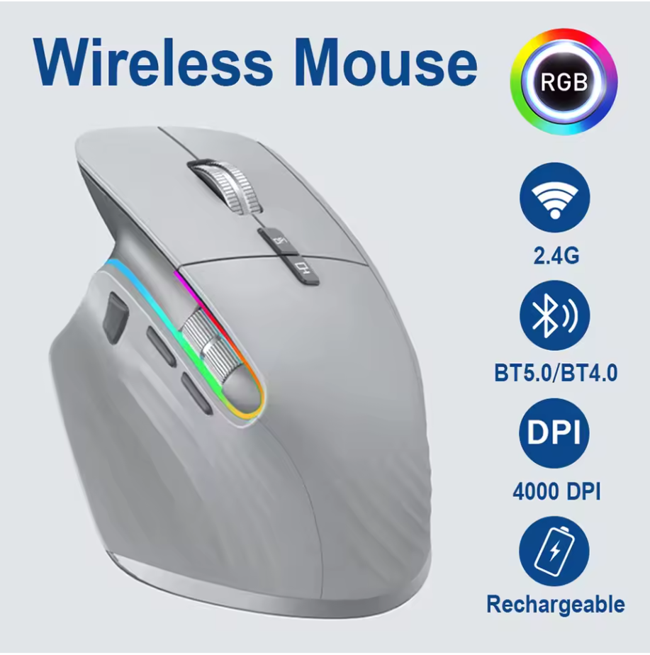 PC Kabellose Maus Kabellos Gaming Maus Bluetooth RGB 2.4Ghz Ergonomisch