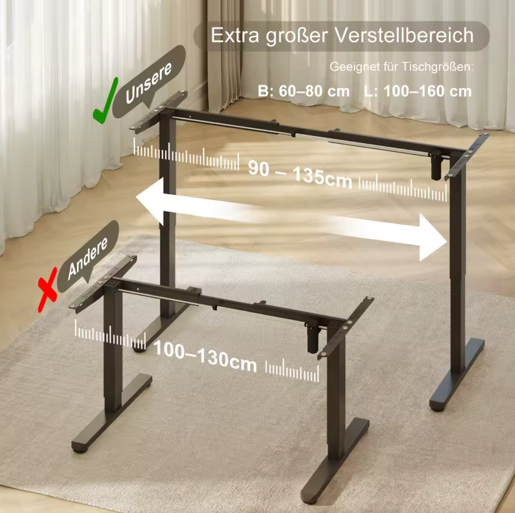 Schreibtischgestell Höhenverstellbar Bürotisch elektrisch 3 fach Memory Funktion