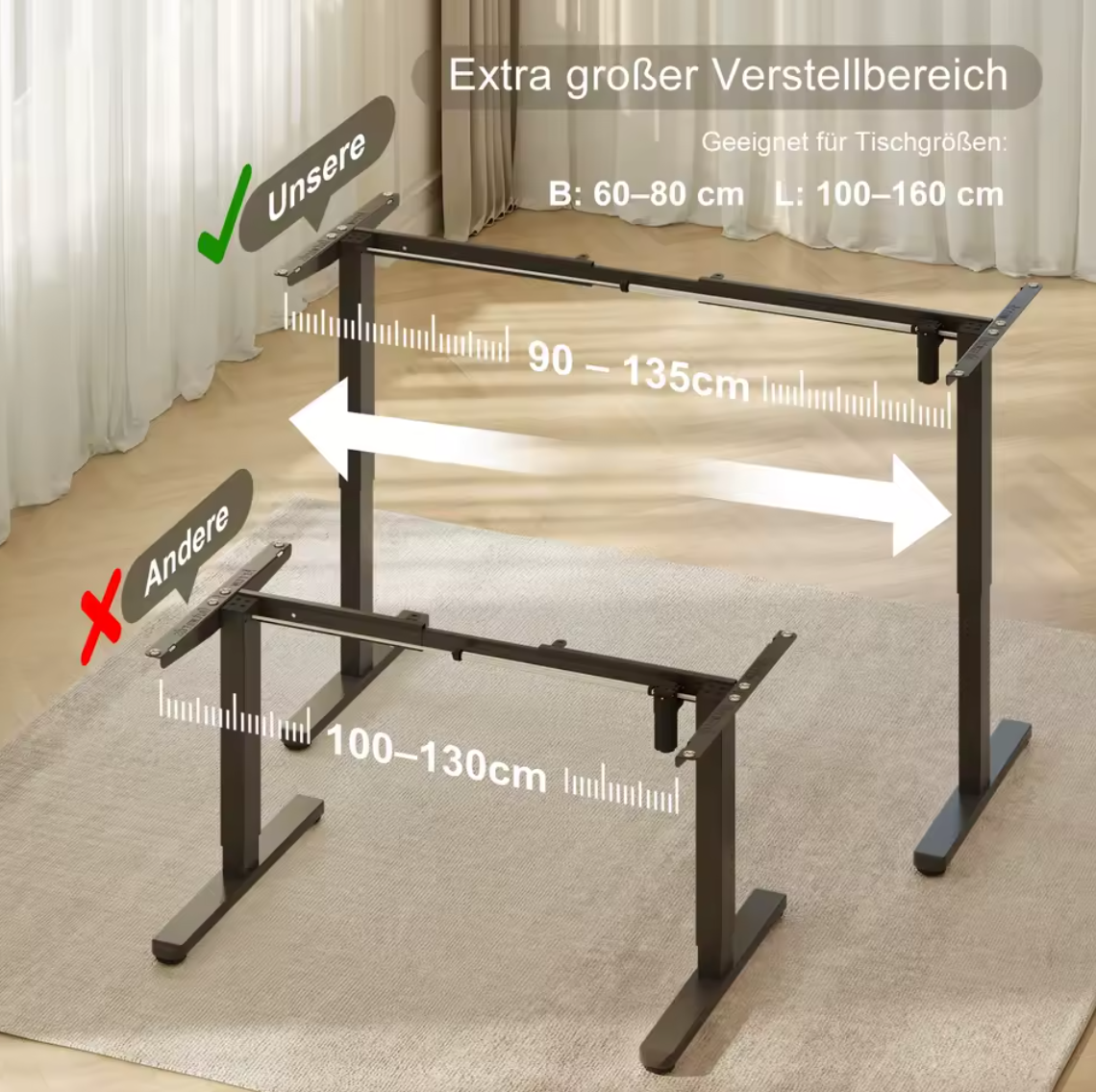Schreibtischgestell Höhenverstellbar Bürotisch elektrisch 3 fach Memory Funktion