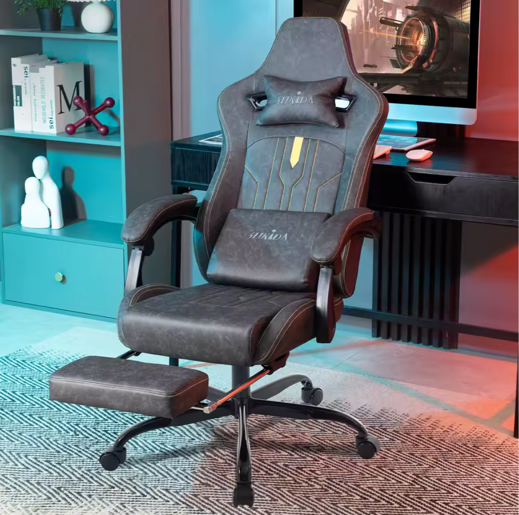 Gamingstuhl Bürostuhl Schreibtischstuhl mit Fußstütze Lederimitat Ergonomisch