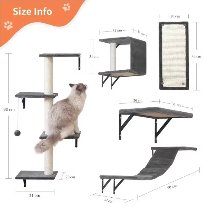 Katzen Kletterwand Set 5-teiliges-Set Wandmontage Kratzbaum Katzenhaus