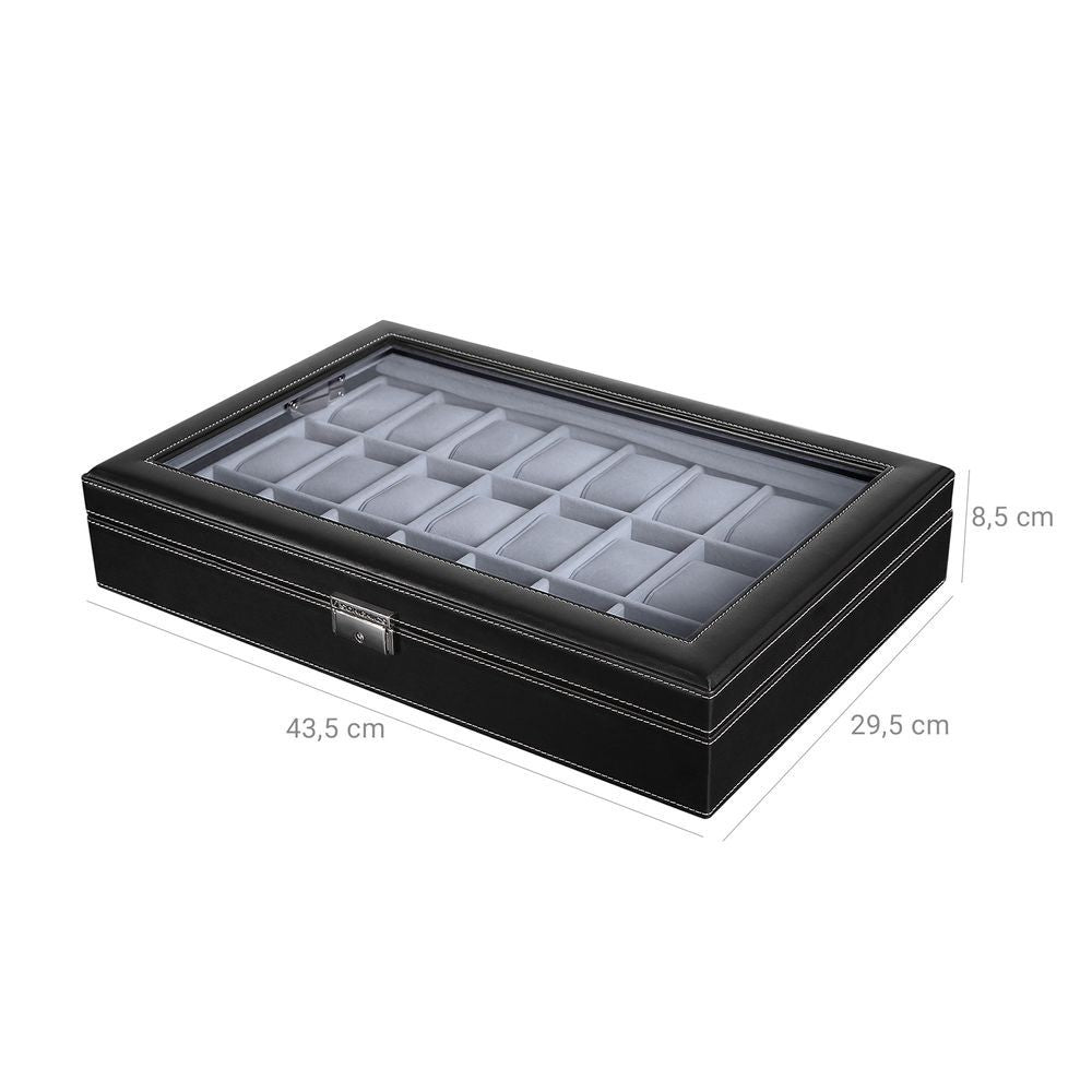 Uhrenbox 24 Uhren Uhrenkoffer Uhrentruhe Songmics Schatulle Glas Uhrenkasten
